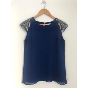 Dina be blue tunic gold embroidered cap sleeve